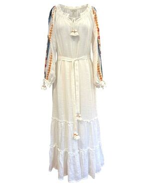 Tory Burch Embroidered Peasant Maxi Dress Cover-up On or Off Shoulder Small